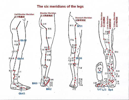 Massage points on the legs and feet